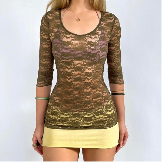 00s Olive Lace Top
