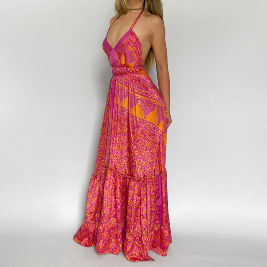 Fuchsia Sunset Backless Maxi