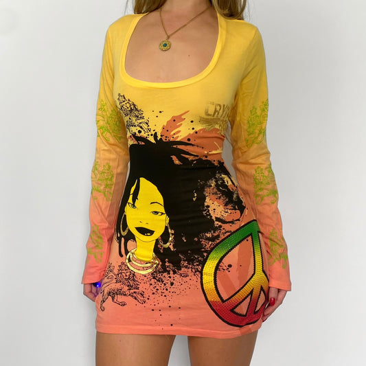 00s Christian Audigier Graphic Dress