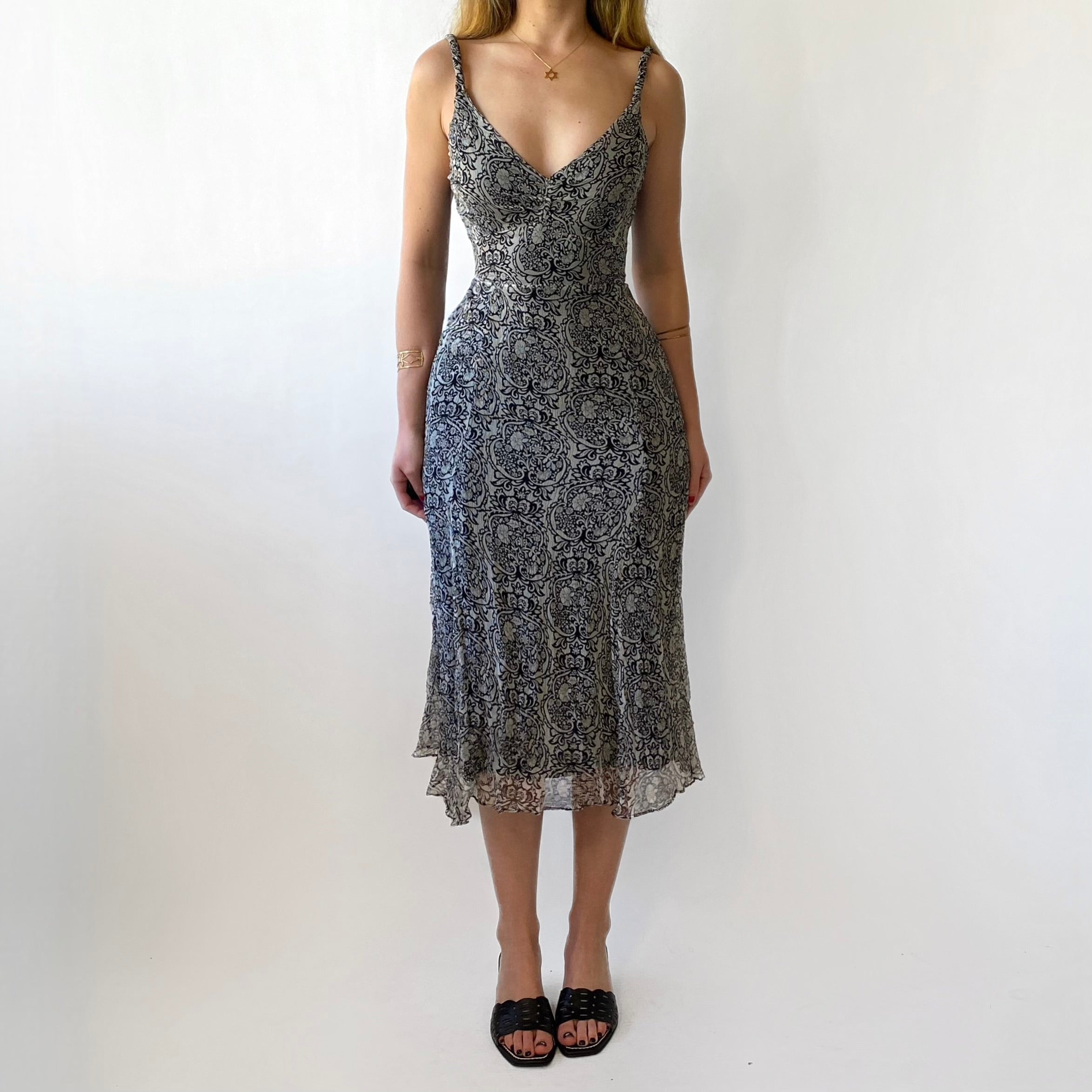 90’s Floral Silk Midi Dress – Revailed