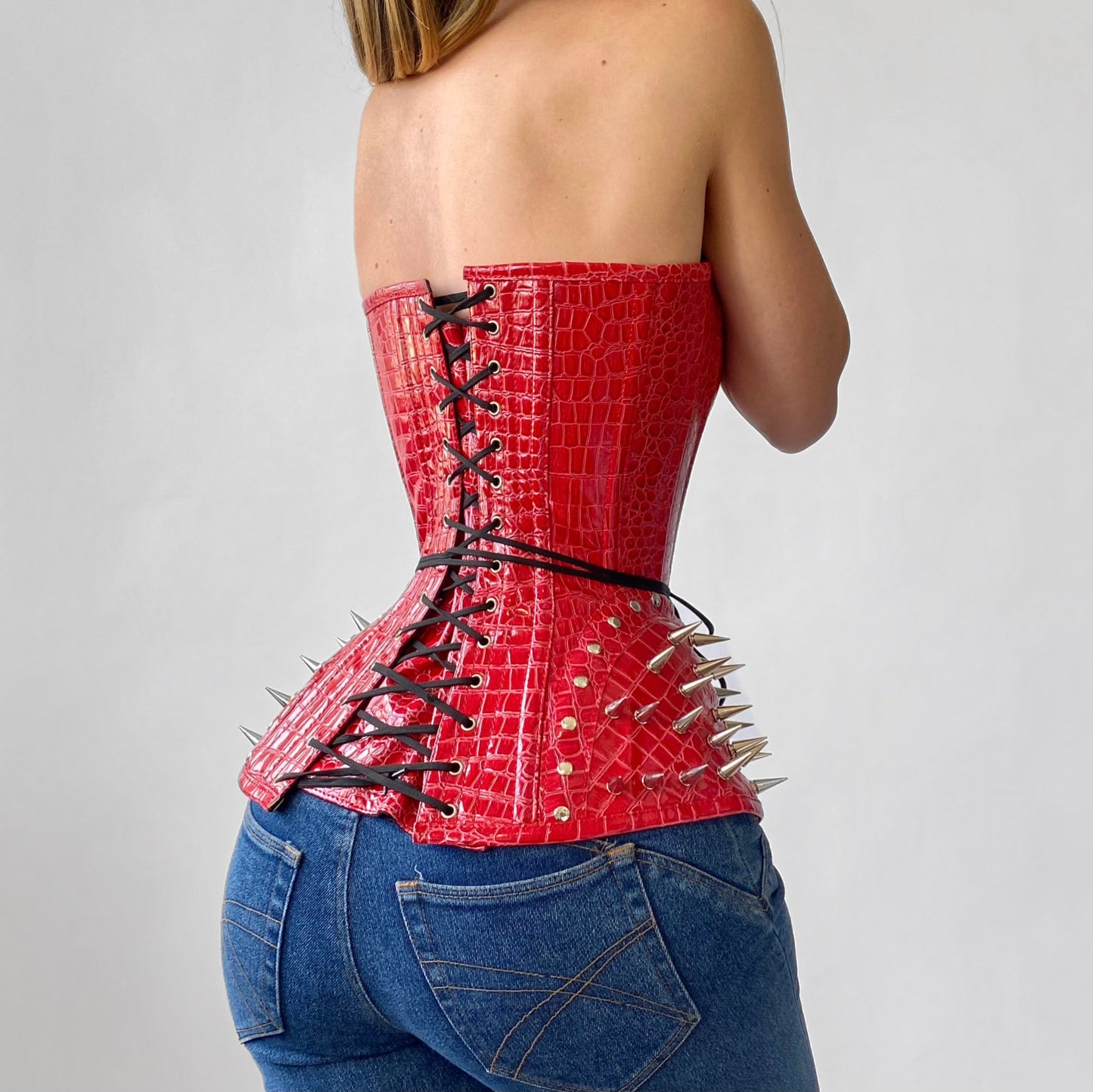 Patent Spiked Crocodile Corset