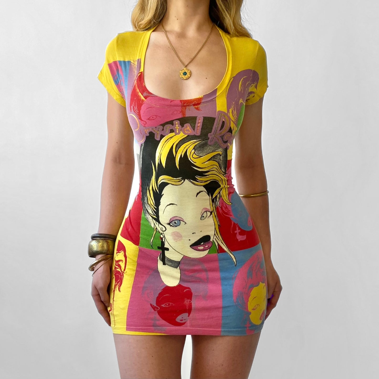 00s Christian Audigier Color Block Graphic Mini Dress