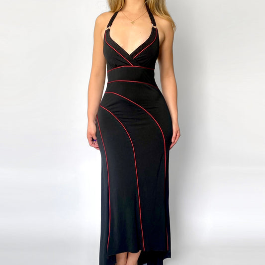 00s Black & Red Halter Dress
