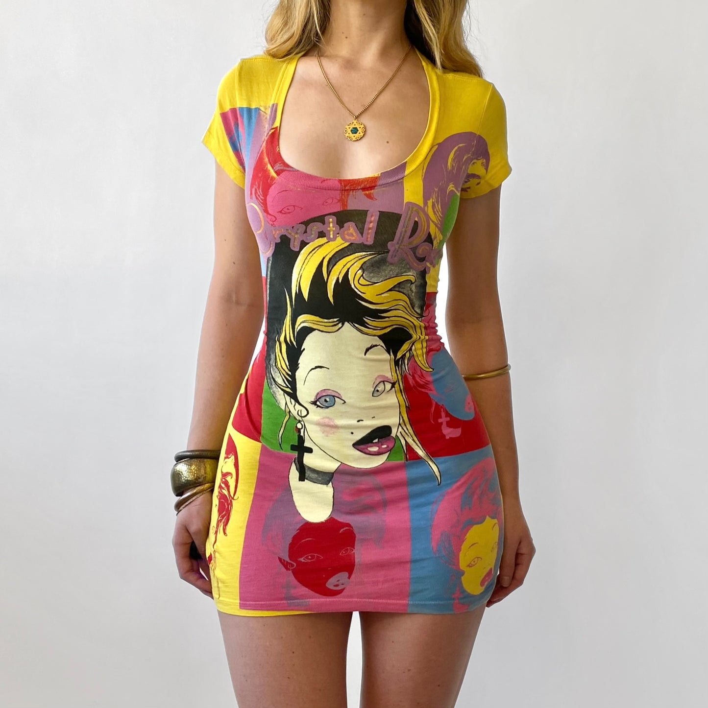 00s Christian Audigier Color Block Graphic Mini Dress