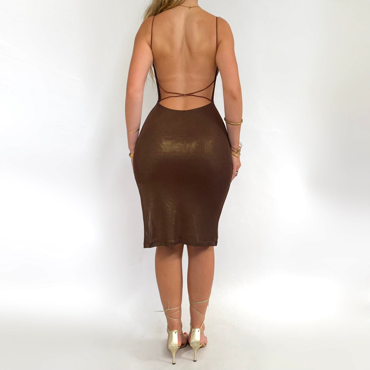 00s Metallic Backless Midi