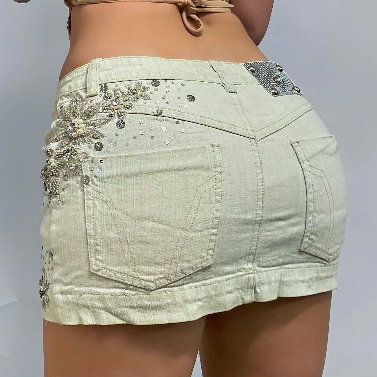 00s Beaded Denim Mini Skirt