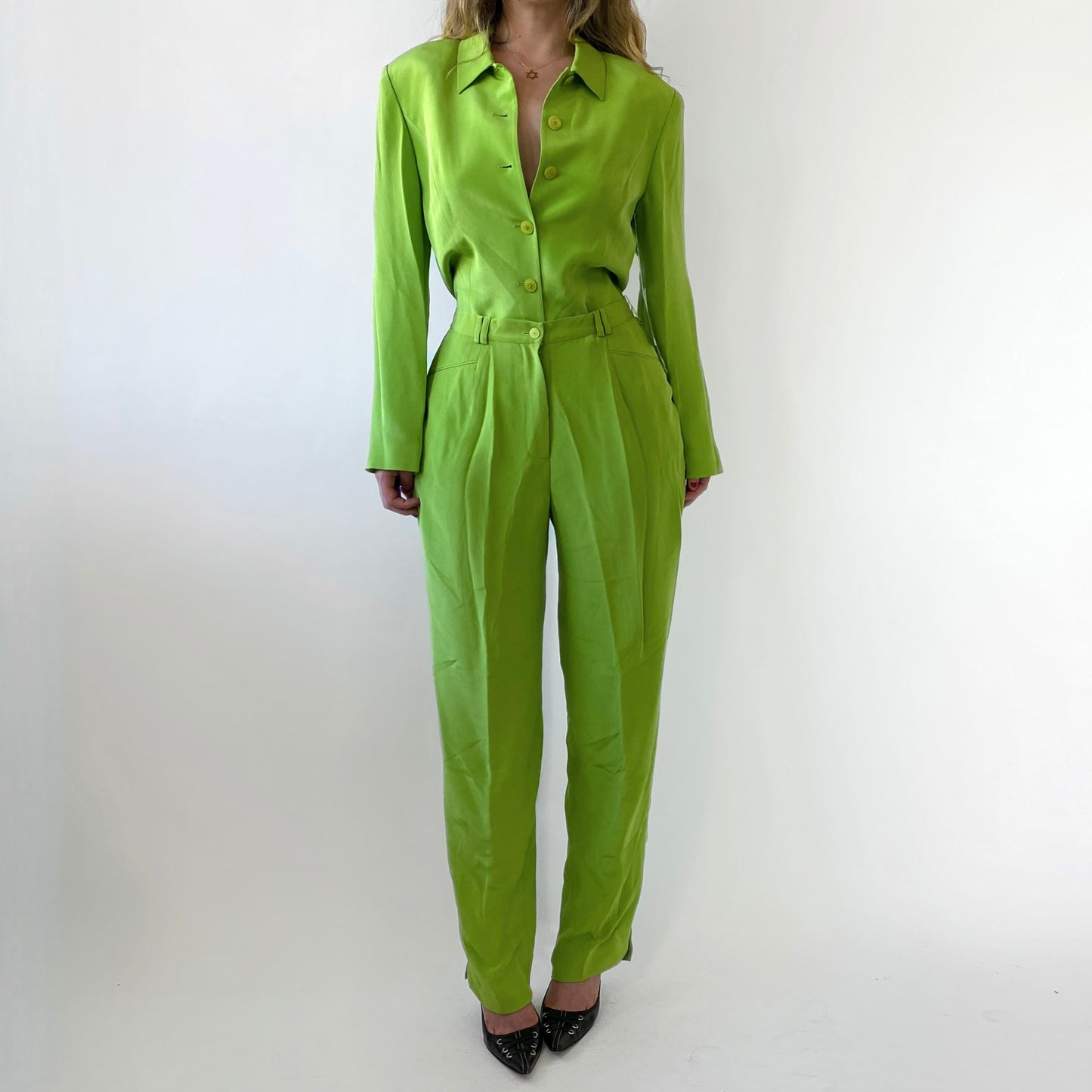 90’s Green Silk Suit