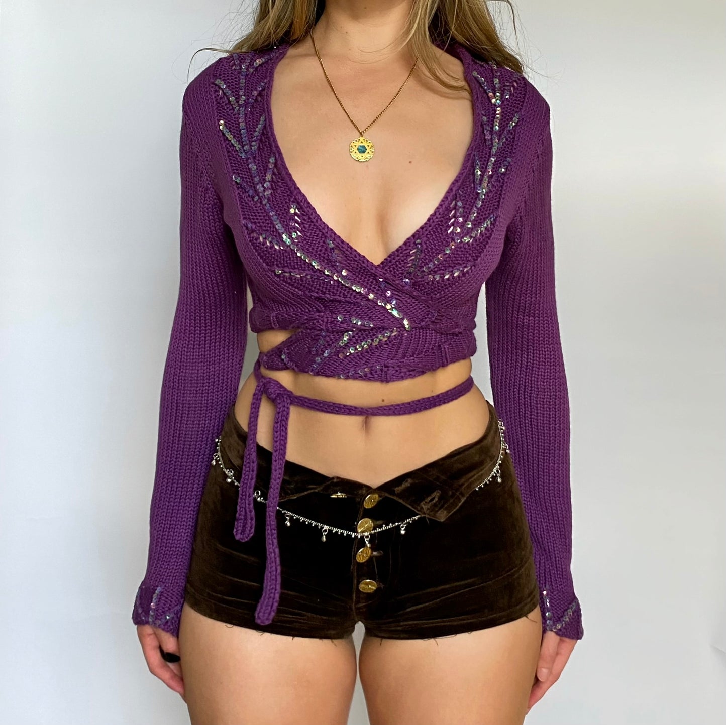 00s Embellished Wrap Sweater