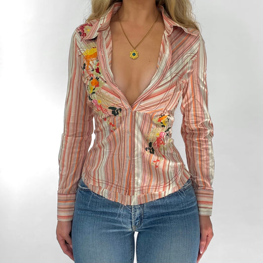 00s Floral Striped Button-up
