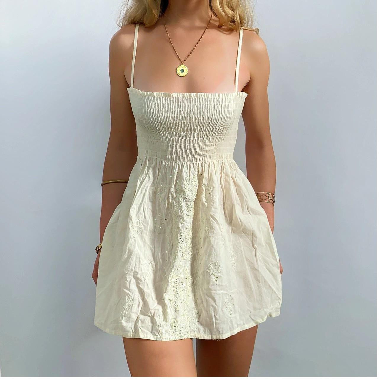 00s Embroidered Linen Dress