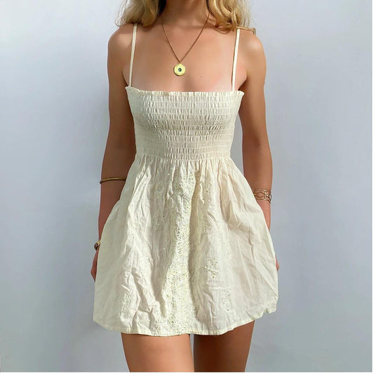 00s Embroidered Linen Dress