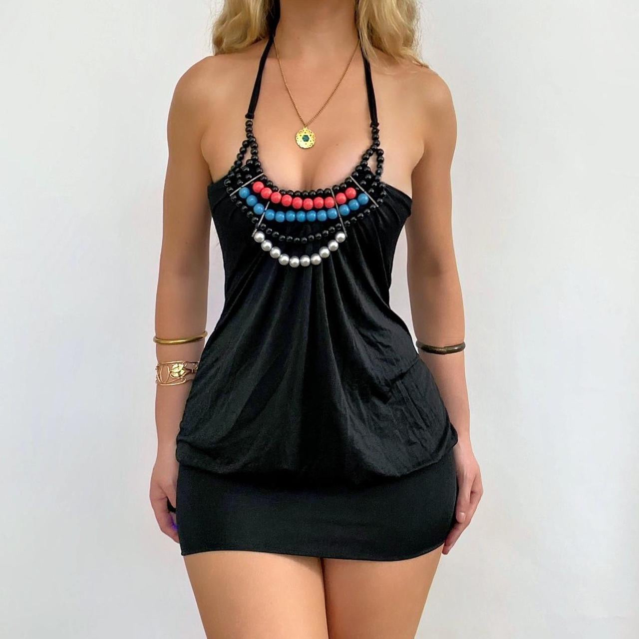 00s Beaded Halter Mini Dress