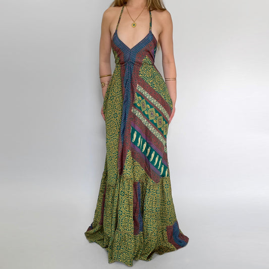 Silk Tapestry Backless Maxi