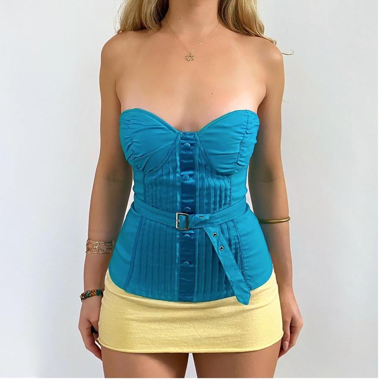 00s Teal Pleated Bustier