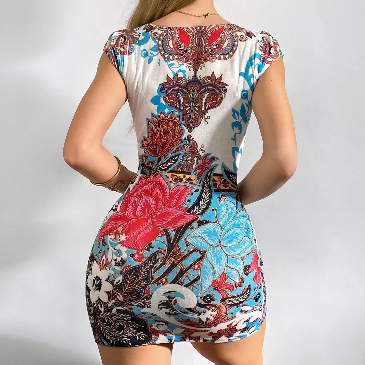 00s Floral Knit Mini Dress