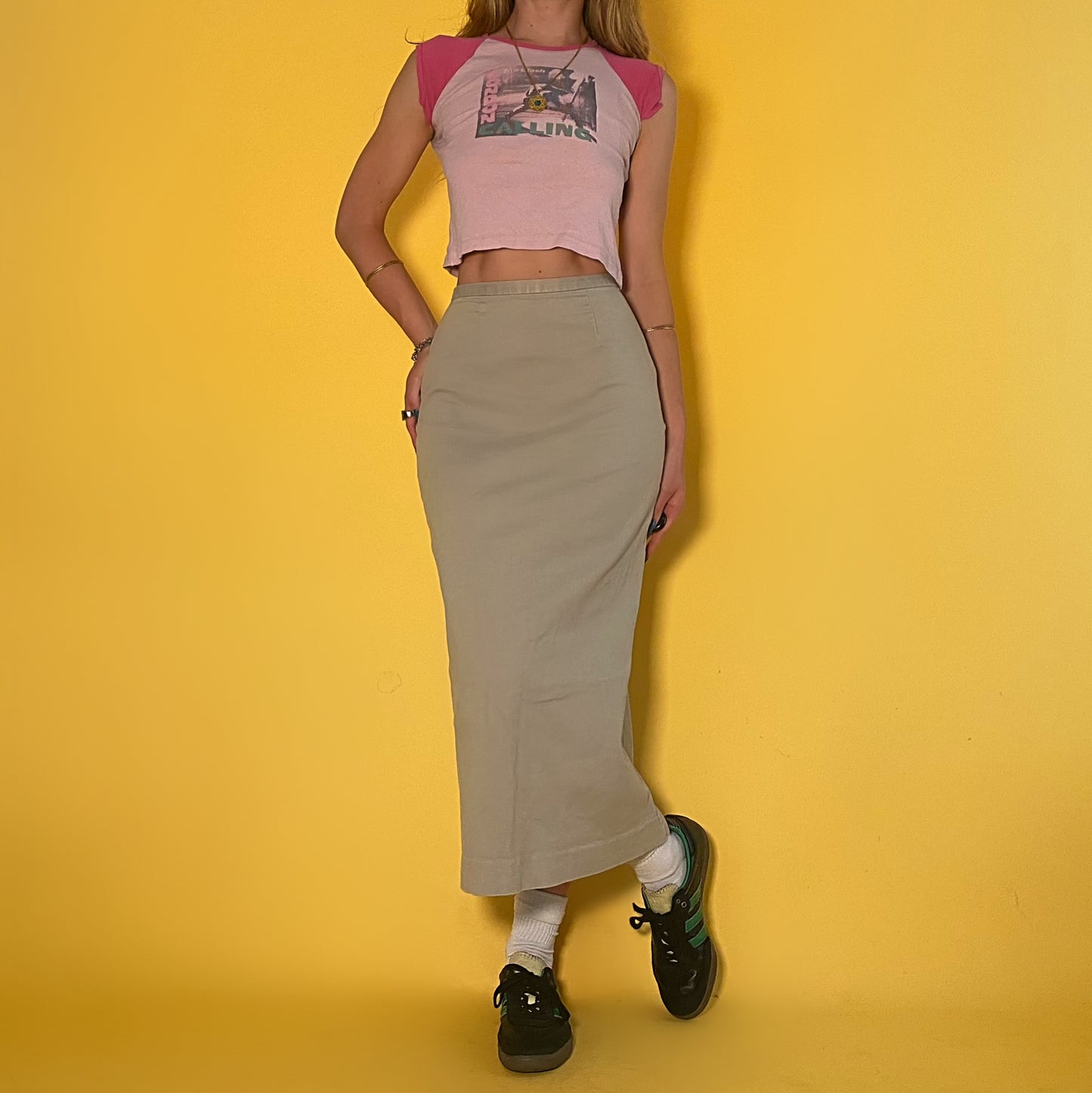 90’s khaki midi skirt - small