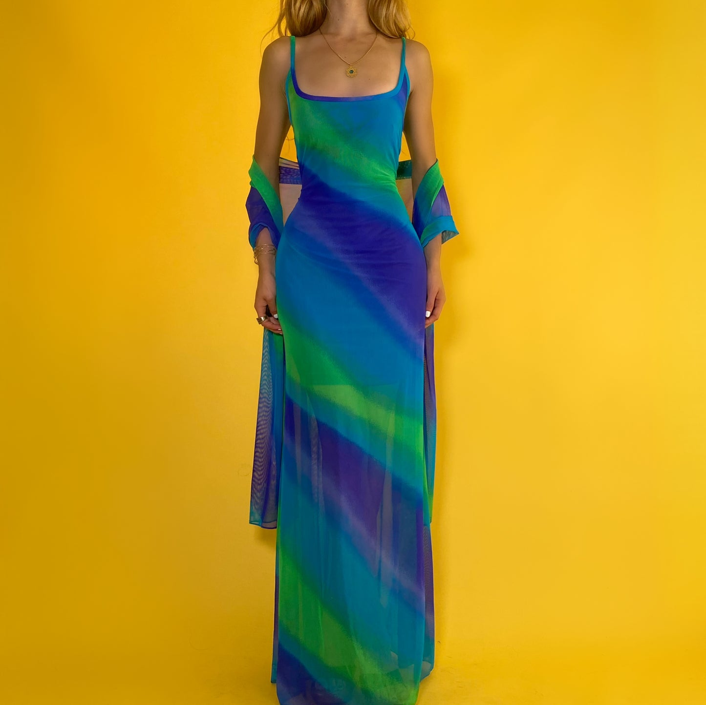 Vintage aqua tie dye mesh gown set -medium