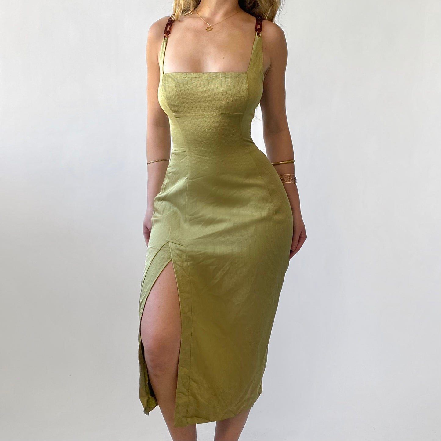 90’s Olive Chain Strap Dress