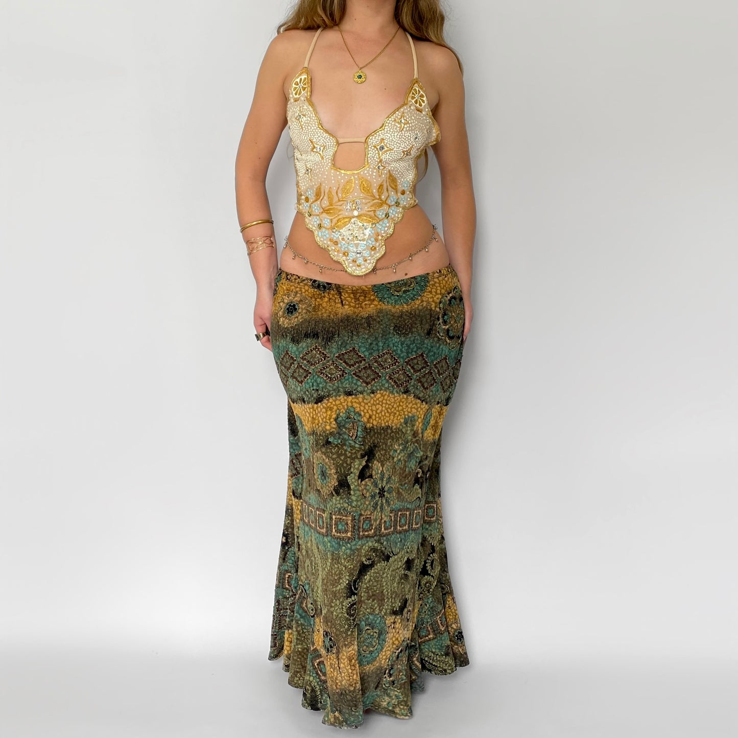 00s Long Floral Skirt