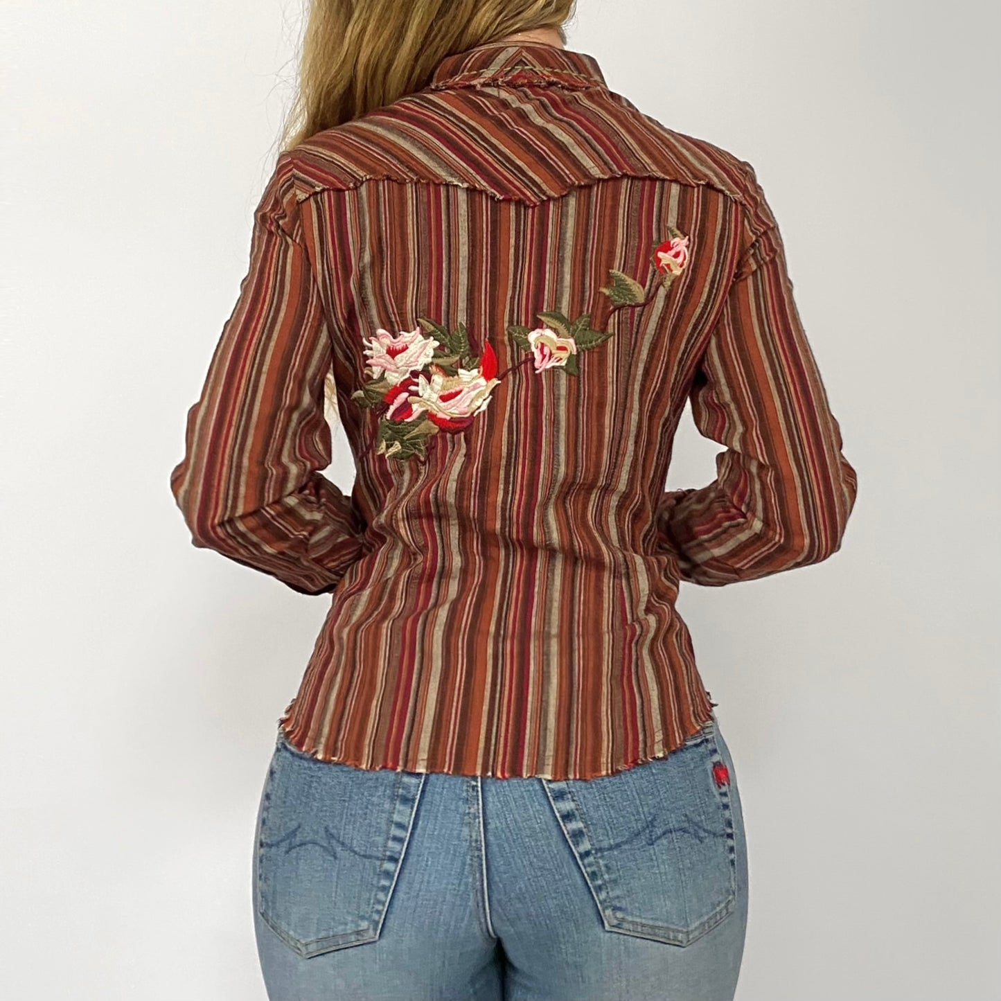 00s Floral Striped Button-up