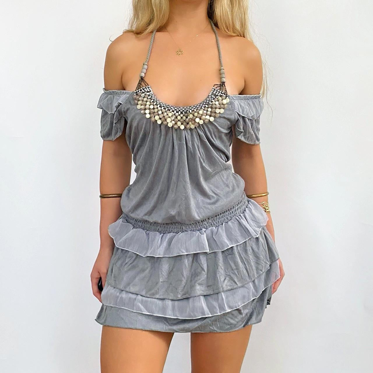 00s Grey Beaded Mini Dress