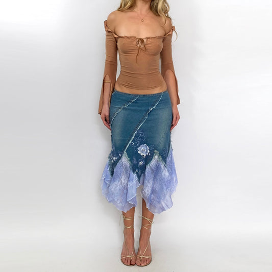 00s Denim Beaded Midi Skirt