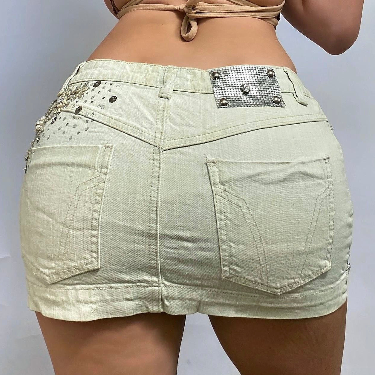 00s Beaded Denim Mini Skirt