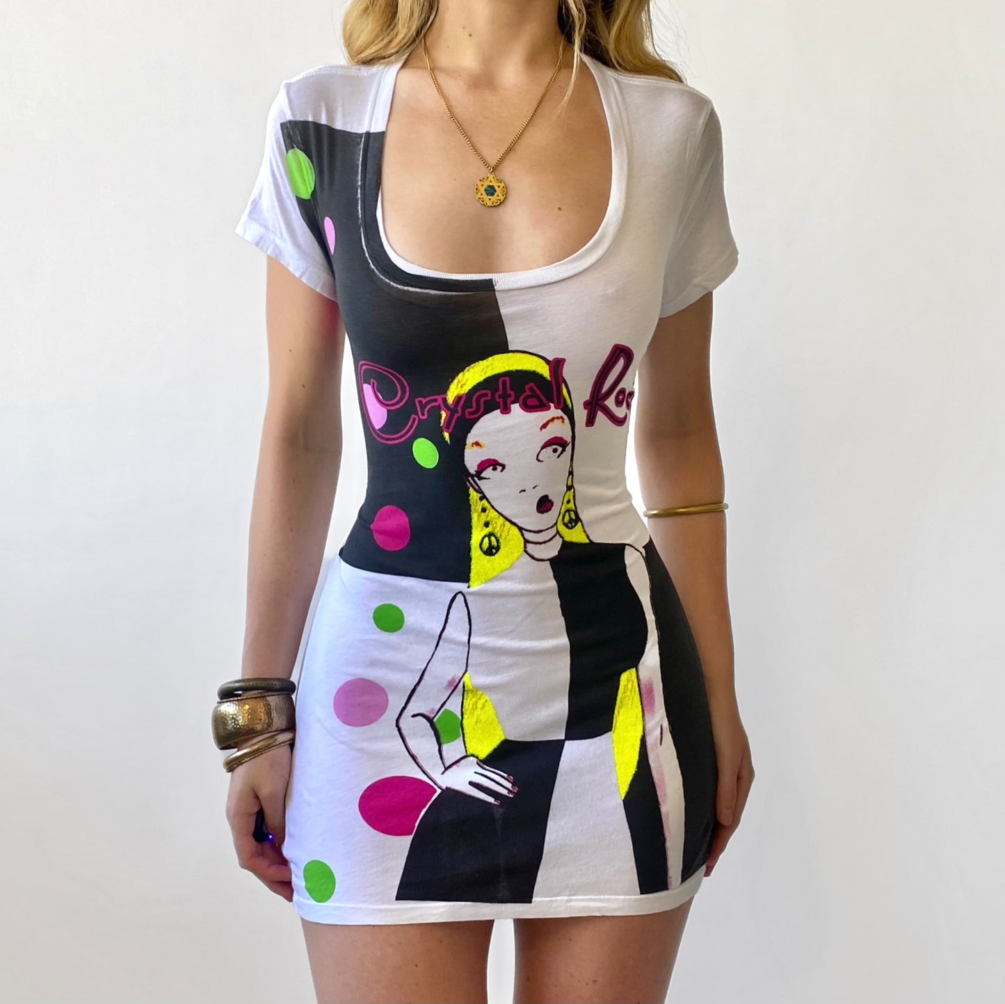 00s Christian Audigier Mod Graphic Mini Dress