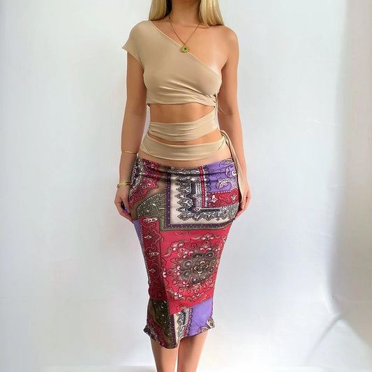 00s Patchwork Mesh Midi