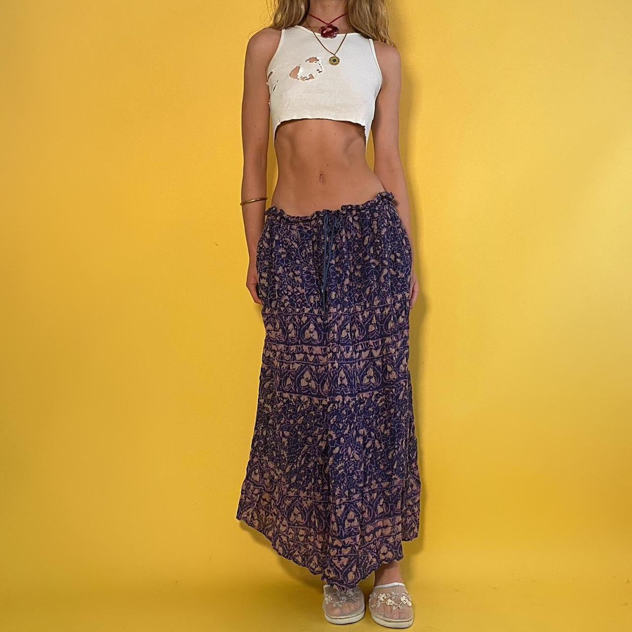 Vintage indigo bohemian maxi skirt