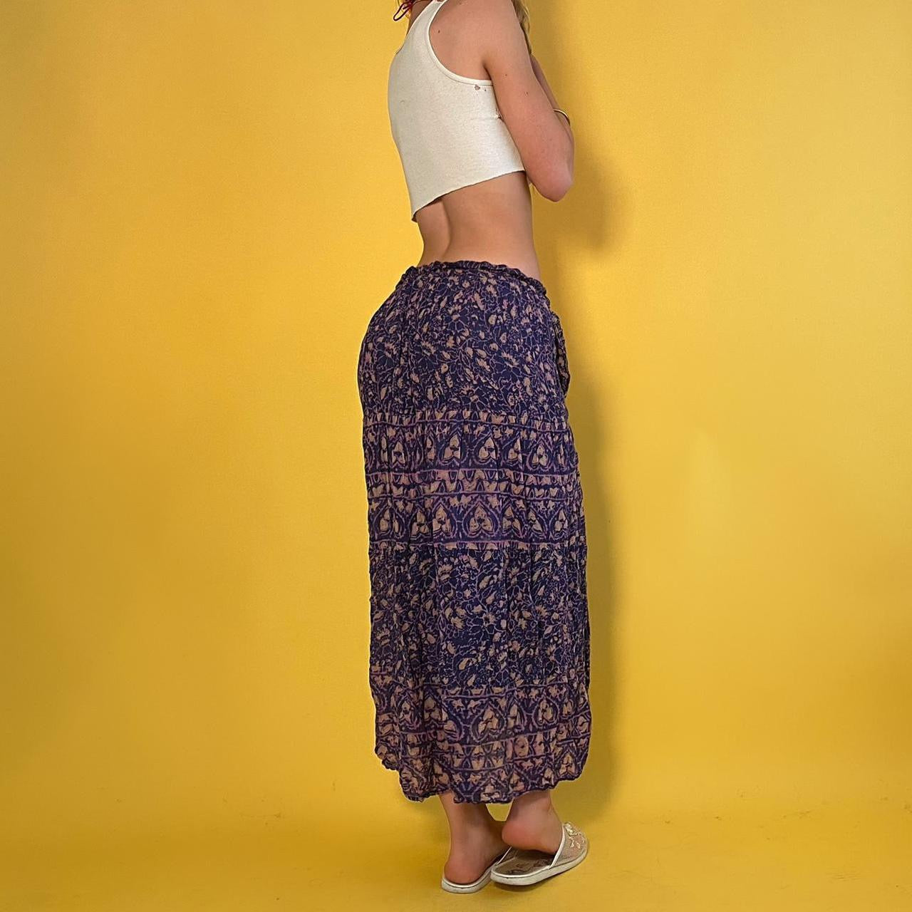 Vintage indigo bohemian maxi skirt