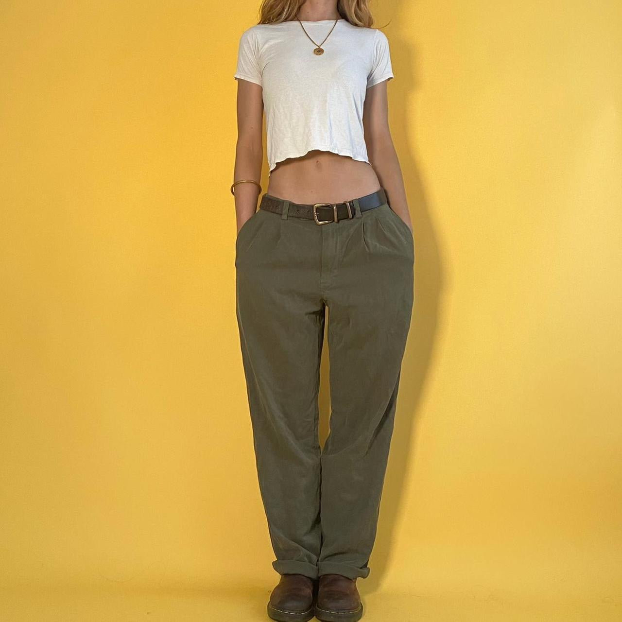 Vintage Relaxed Olive Silk Trousers