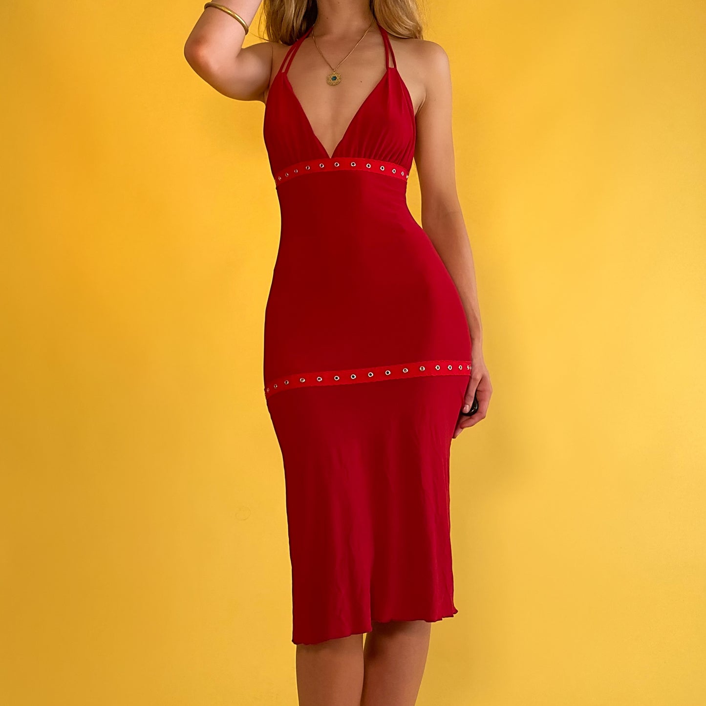 90’s Scarlet Halter Grommet Dress