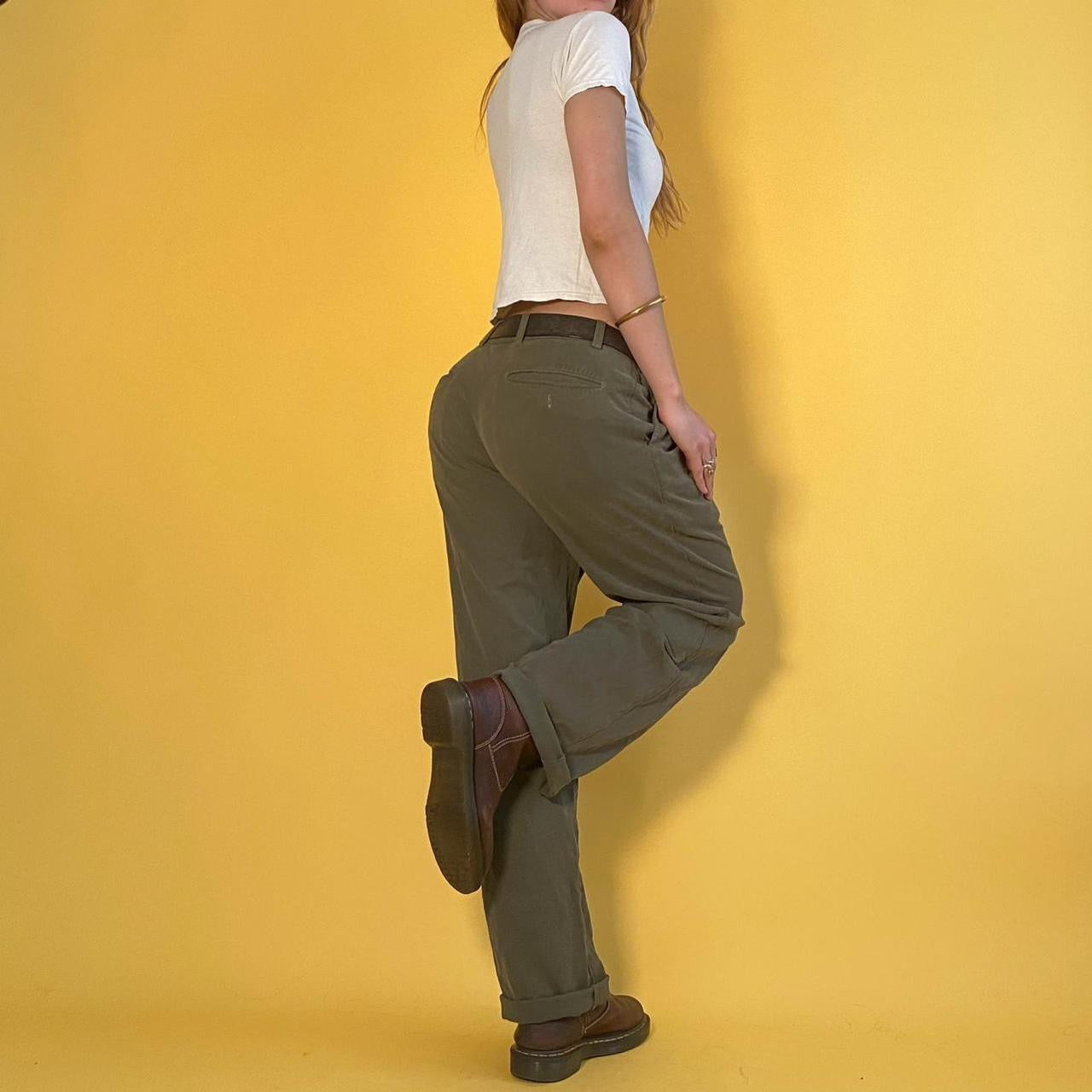 Vintage Relaxed Olive Silk Trousers