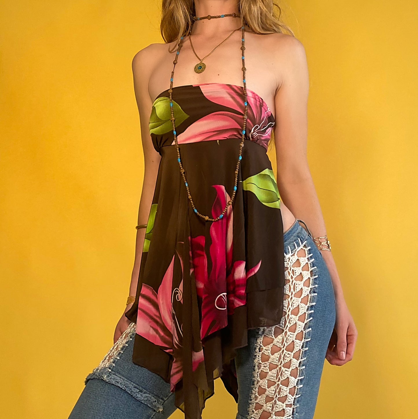 Asymmetrical Floral Tube Top