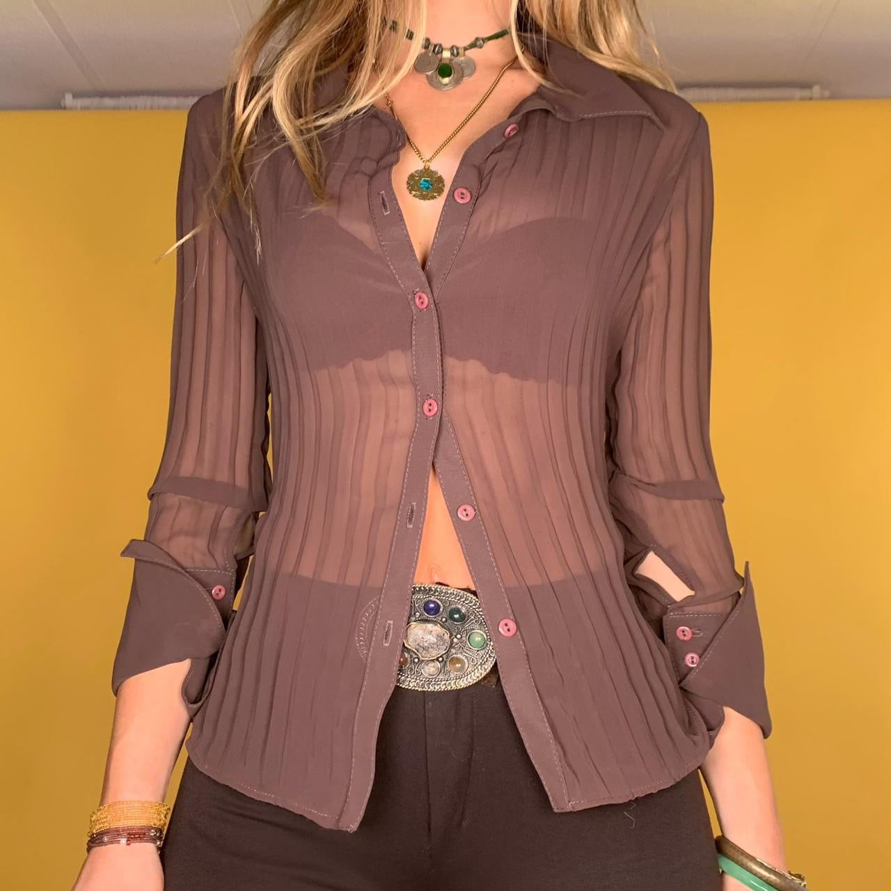 Cocoa Sheer Mesh Blouse.