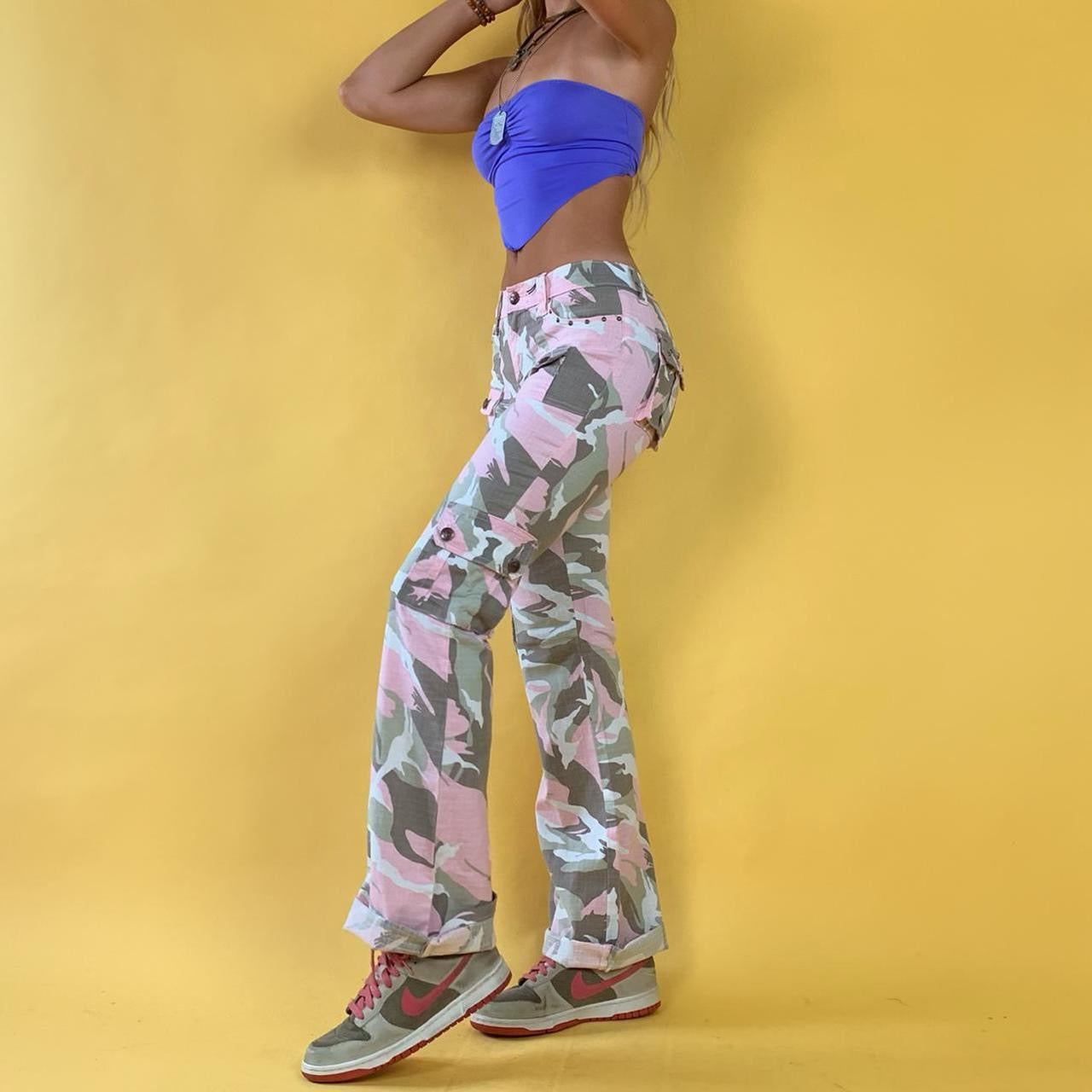 Y2K Powder Pink Camo Cargo Pants