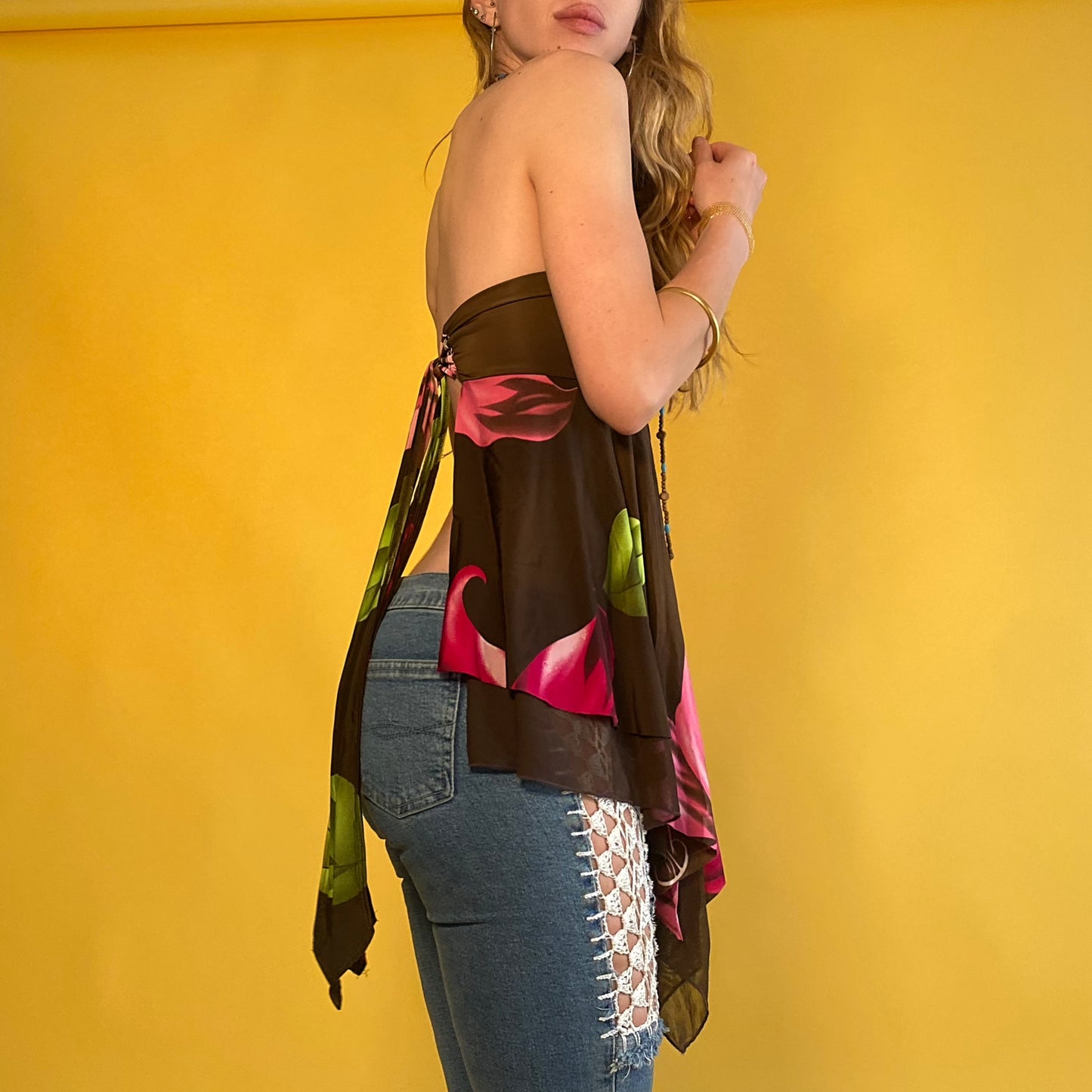 Asymmetrical Floral Tube Top