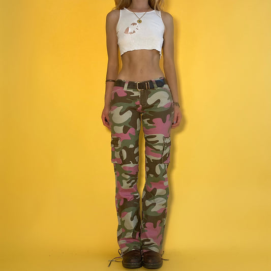 Y2k Low rise Fuchsia Camo Cargo Pants