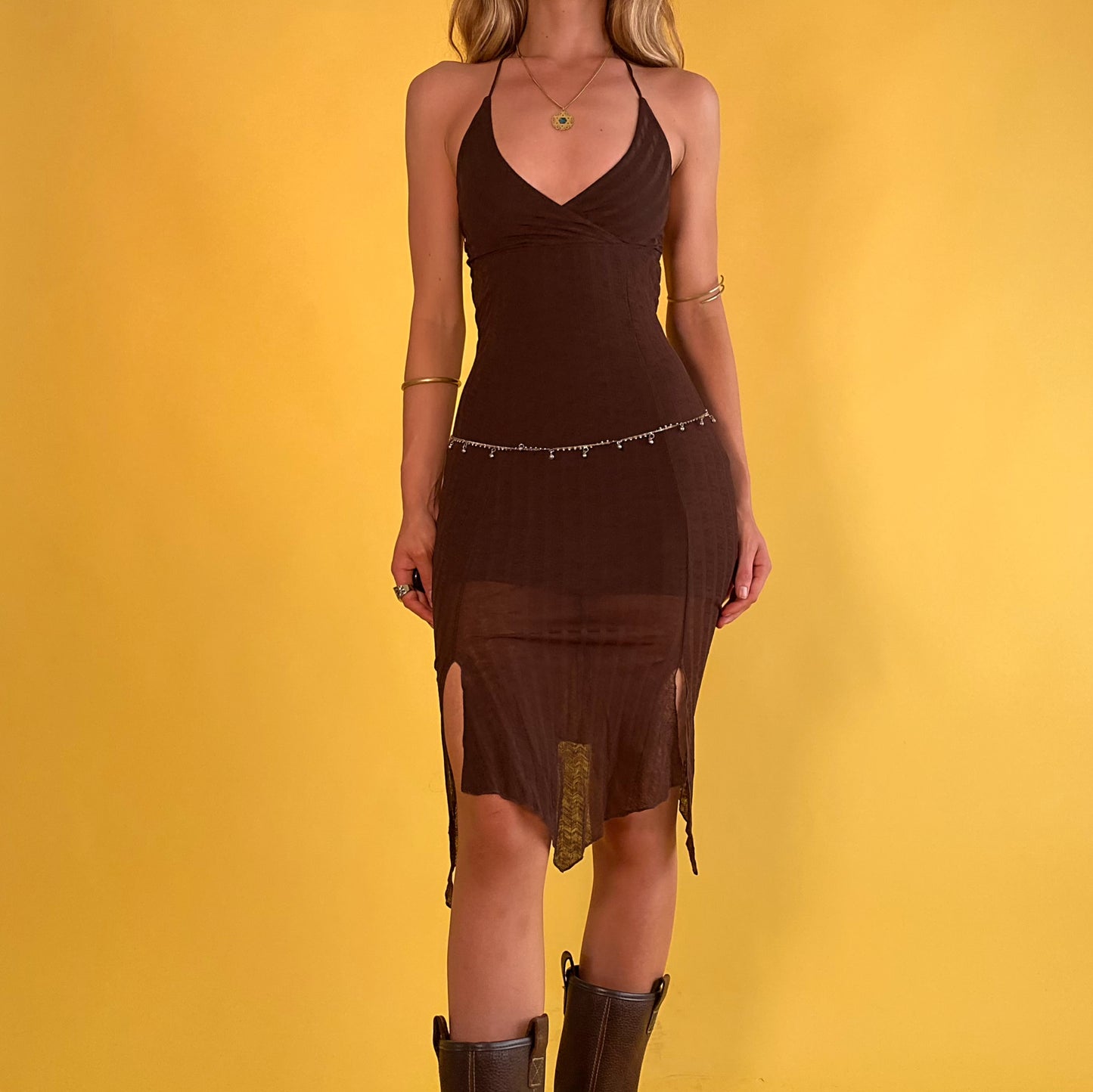 90s Halter Mesh Midi Dress - Small