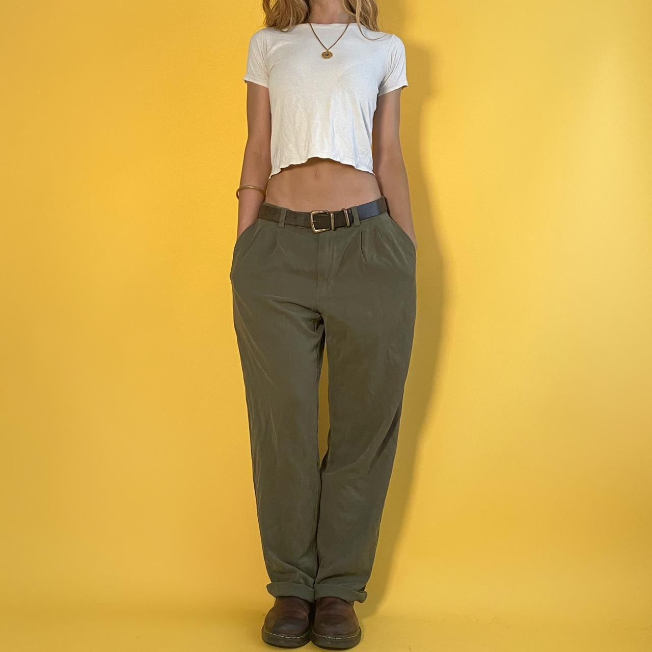 Vintage Relaxed Olive Silk Trousers