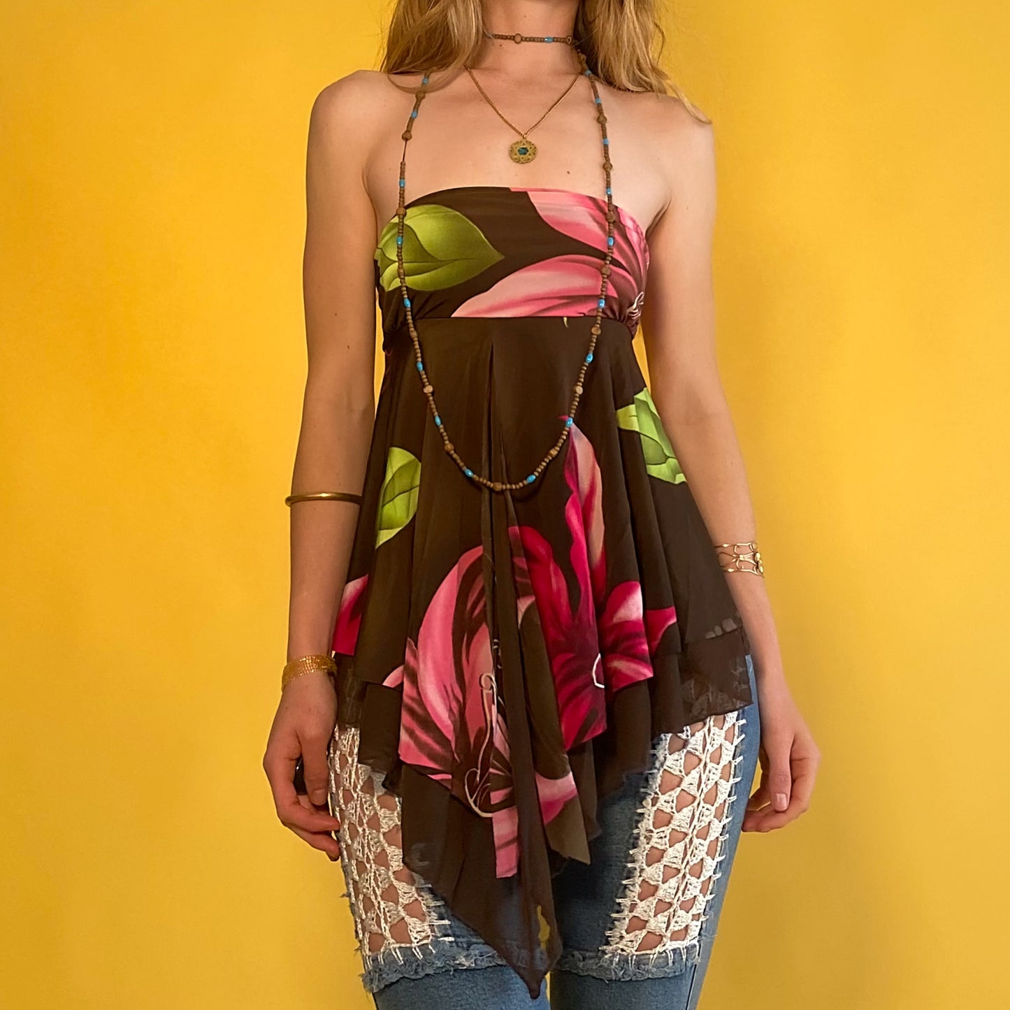 Asymmetrical Floral Tube Top