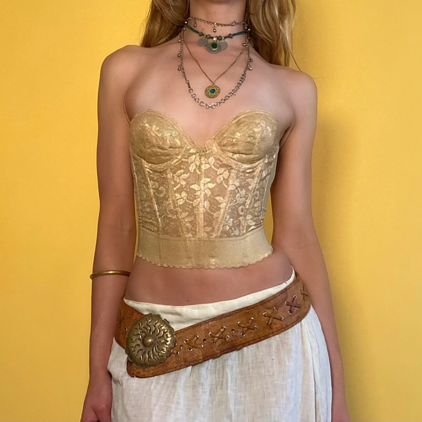 Vintage Gold Lace Bustier Top