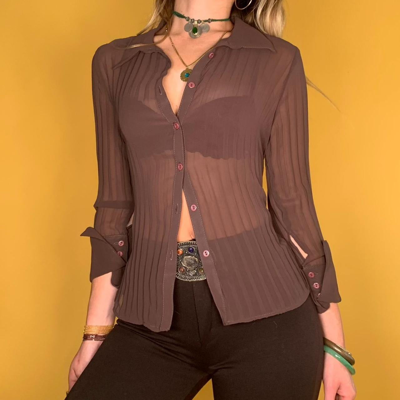 Cocoa Sheer Mesh Blouse.